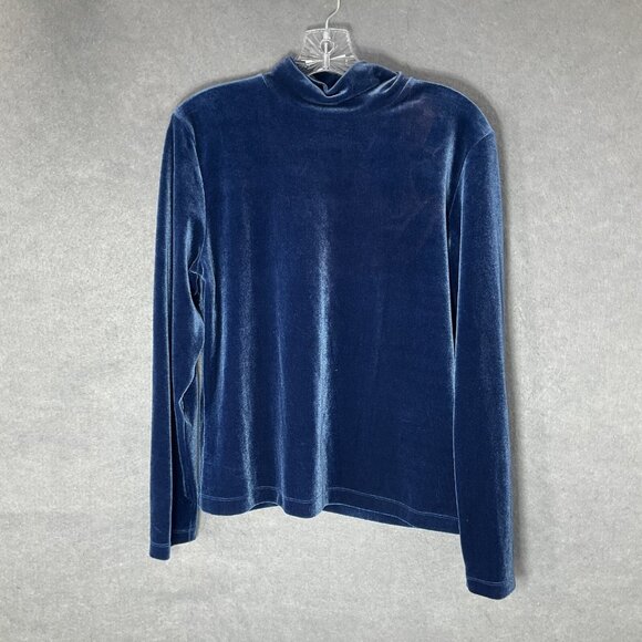 Lands End Velvet Mock Neck‎ Top Women’s Medium 10 12 Blue Work Business - Picture 1 of 8